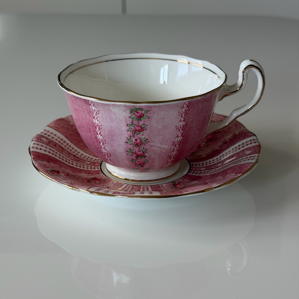 Adderley Vintage  Porcelain Pink 🌸 Floral Teacup and Saucer Set